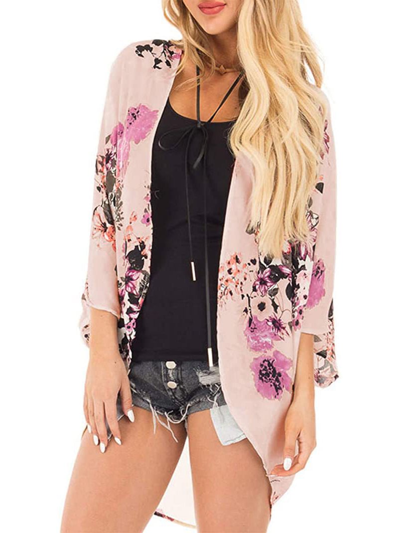 Floral Cardigans Chiffon Casual Loose Open Front Cover Ups Tops