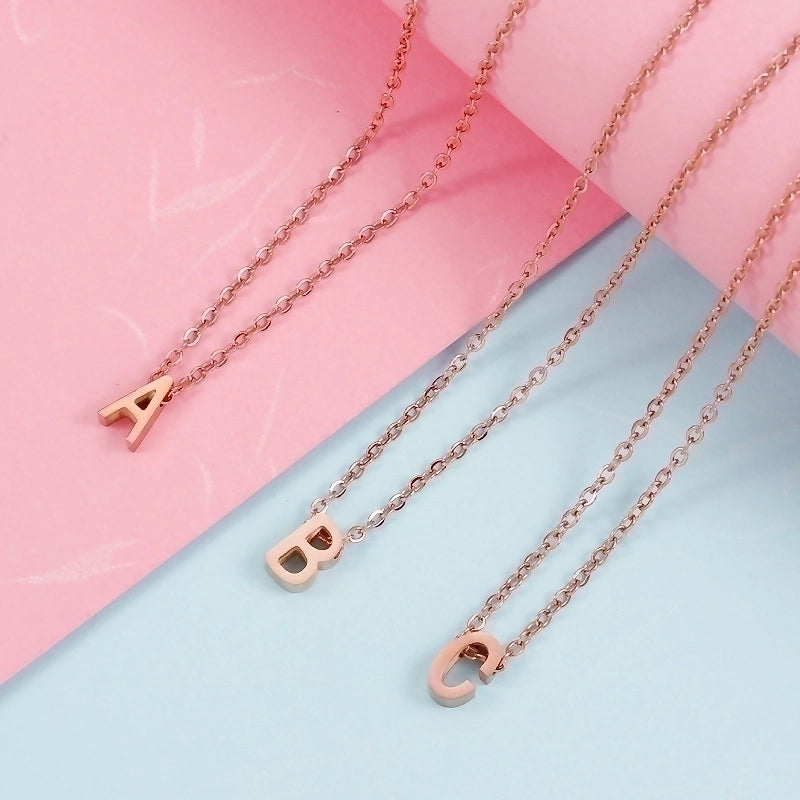 Stainless Steel Rose Gold Plated Minimalist Letter None Pendant Necklace