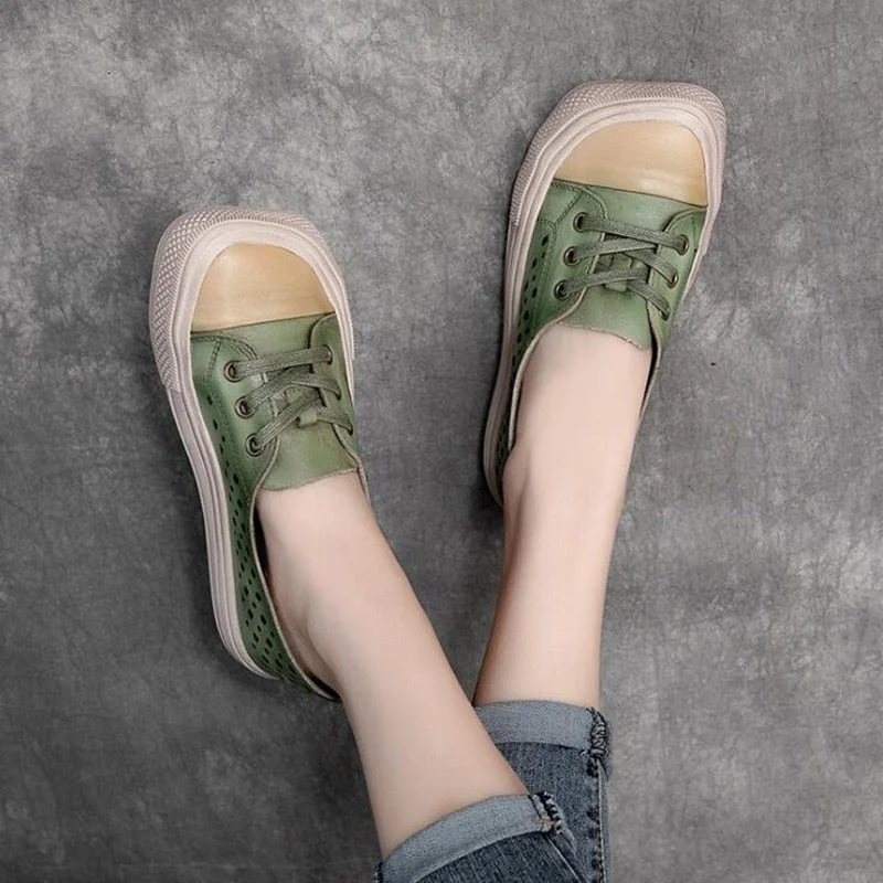 GKTINOO Women Sneakers Summer Shoes Genuine Leather Sandals Lace-Up Hollow 2022 New Handmade All-Match Platform Sneakers