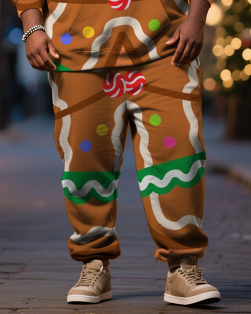 Big & Tall Men's Christmas Fun Gingerbread Man Cosplay Printed Hoodie Suit