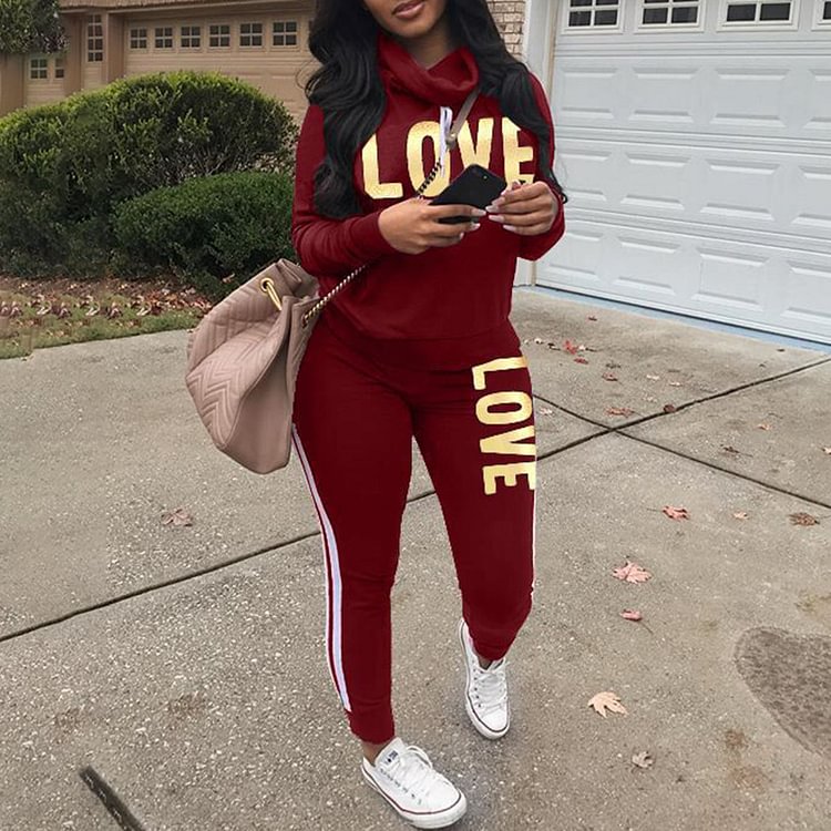 Vefave Letter Pile Collar Personalized Tracksuit Two Piece Set