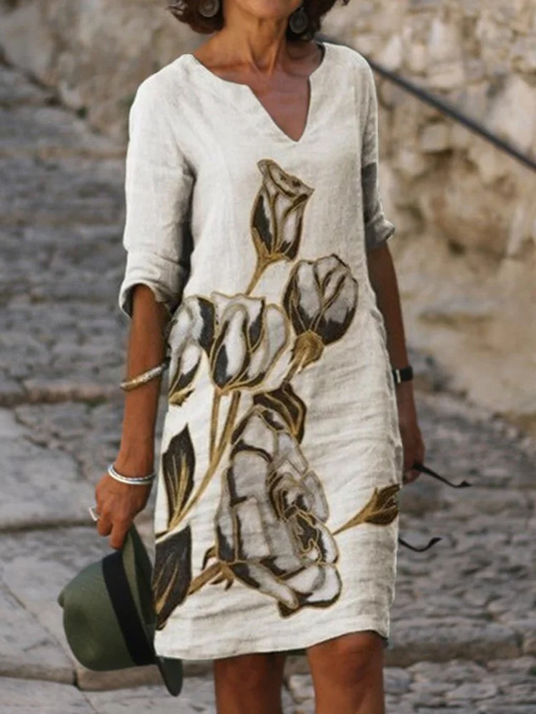 Floral Print Notch Neck Midi Dress