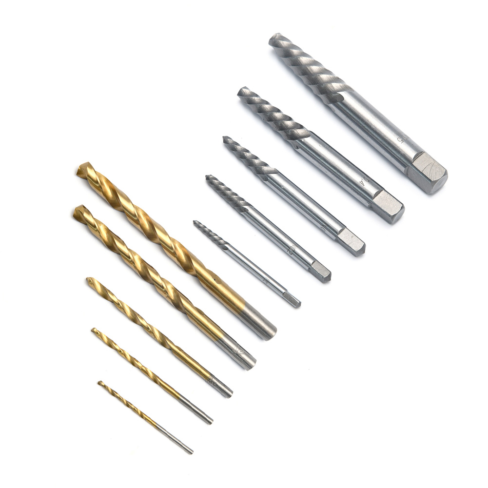 

5pcs High Speed Steel Twist Drill Bit + 5pcs Damaged Screw Extractor Set, 501 Original