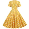 Wedding Guest Dress V-neck Print Slim High Waist Vintage Swing Dress