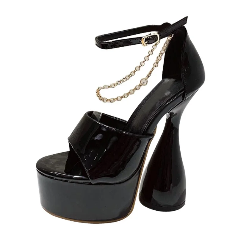 New Brand Orange Green Patent Leather Platform Sandals Fashion Big Fish Peep Toe Club  Thick-Soled Strange High Heels Danc Shoes