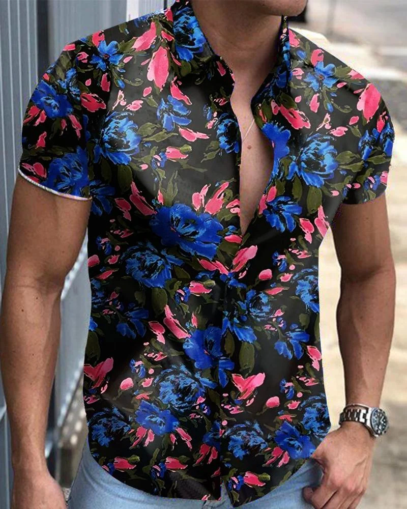 Men's Flower Shirt Casual Short Sleeve-12