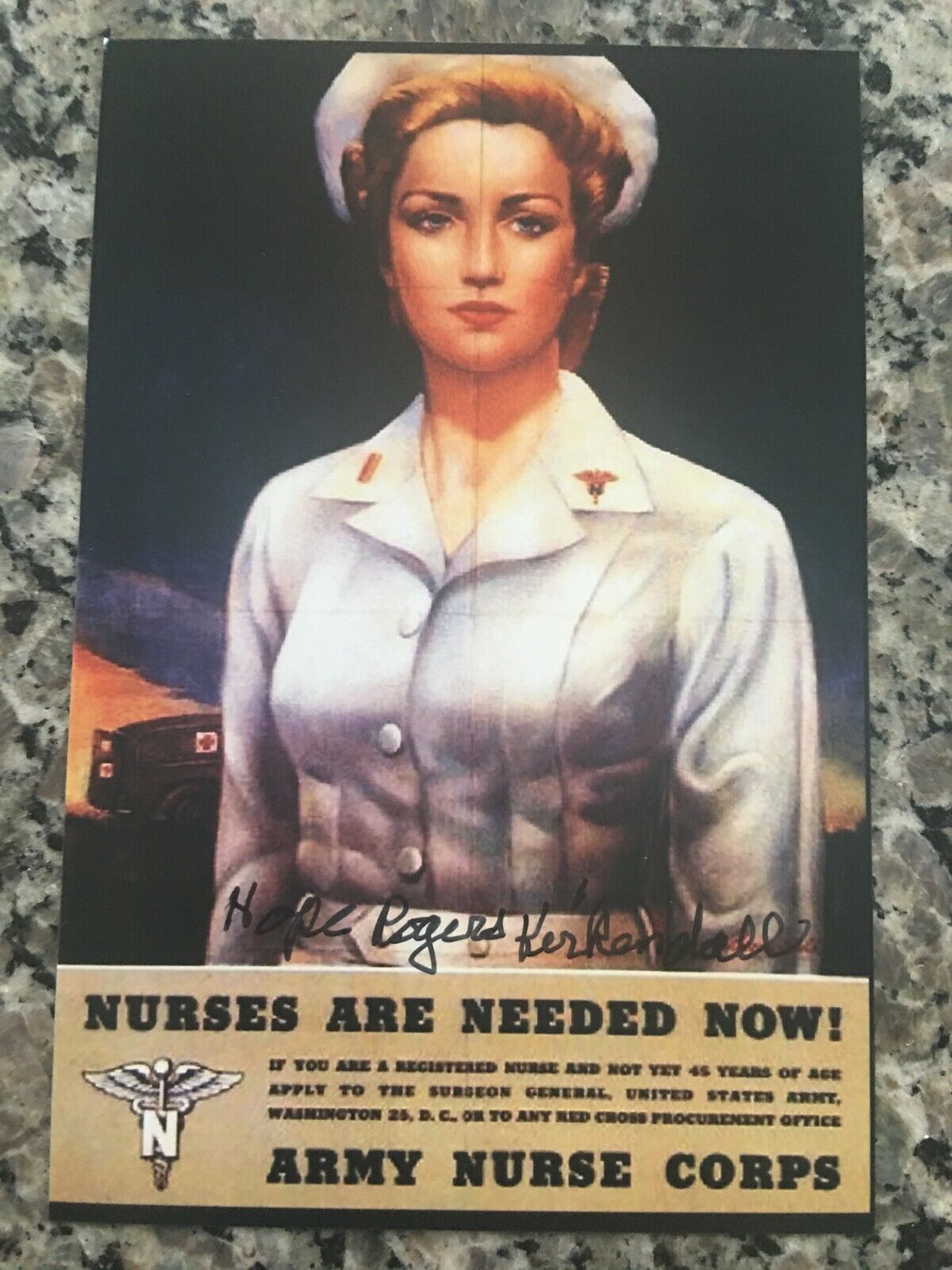 HOPE KIRKENDALL 16TH GENERAL HOSPITAL BATTLE OF THE BULGE NURSE SIGNED Photo Poster painting