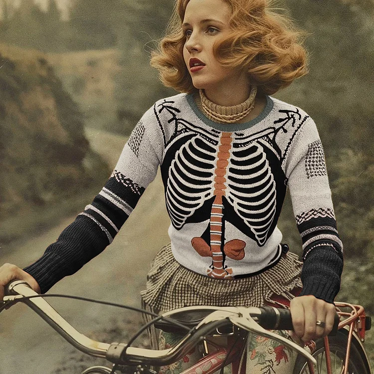 Vintage Halloween Anatomy Art Chunky Knitted Sweater
