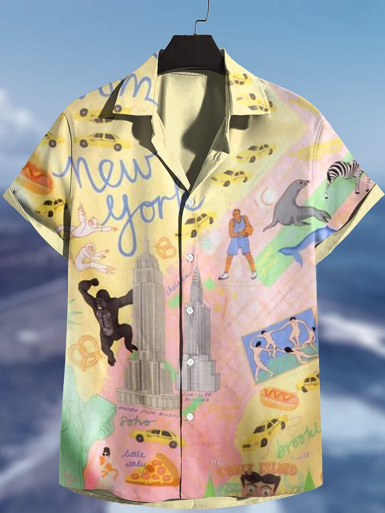Men's Retro Animal Car Abstract All Over Print Shirt