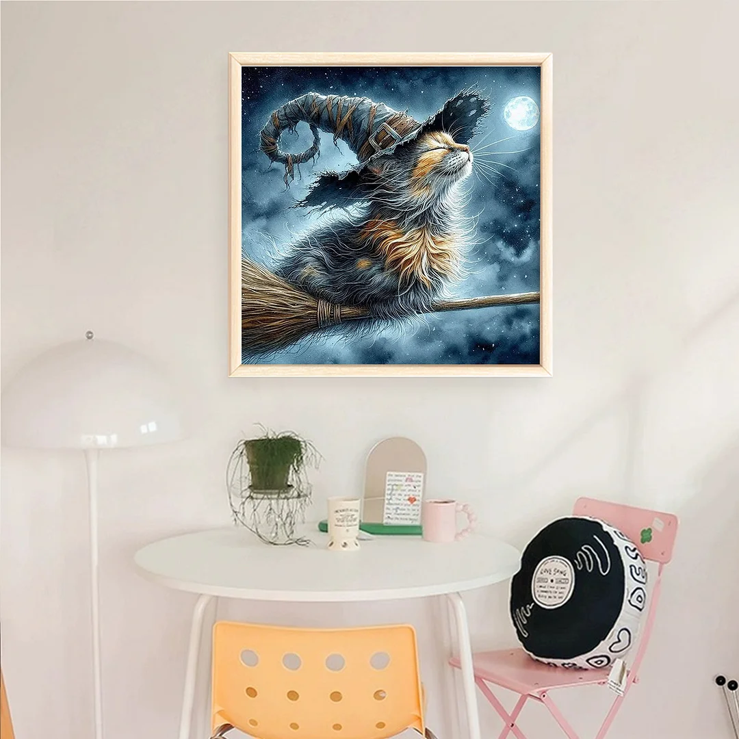 Magical Cat Full 14CT 2 Strands DIY Counted Cross Stitch Kits 40x40cm Embroidery Needlepoint Starter Kits for Adults Home Decor