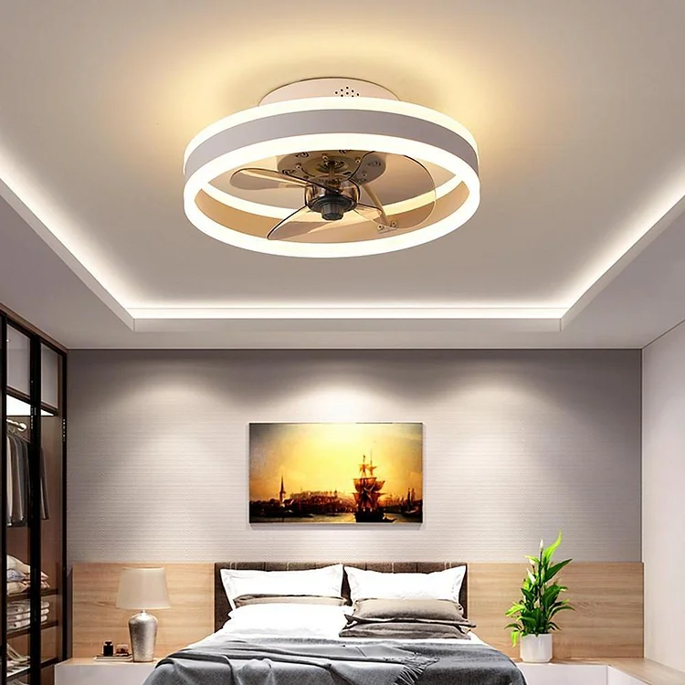 16'' Circular Dimmable LED Modern Ceiling Fan Light Chandelier with Fan - Appledas