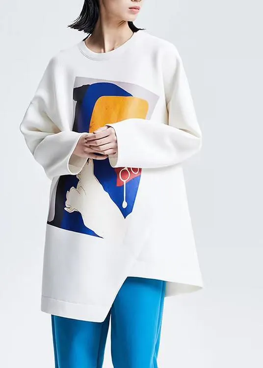 Organic Asymmetrical design cotton Spring Clothes Fabrics Graffiti Print T Shirt