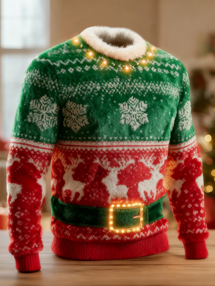 Men's Classic Christmas Inspired Pattern Cozy Plush Sweatshirt elevenforest