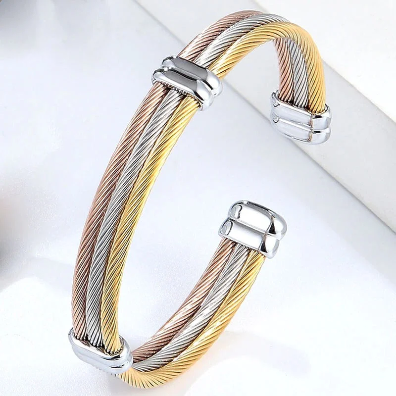Multi-color Stainless Steel Cable Bangle Cuff Bracelets