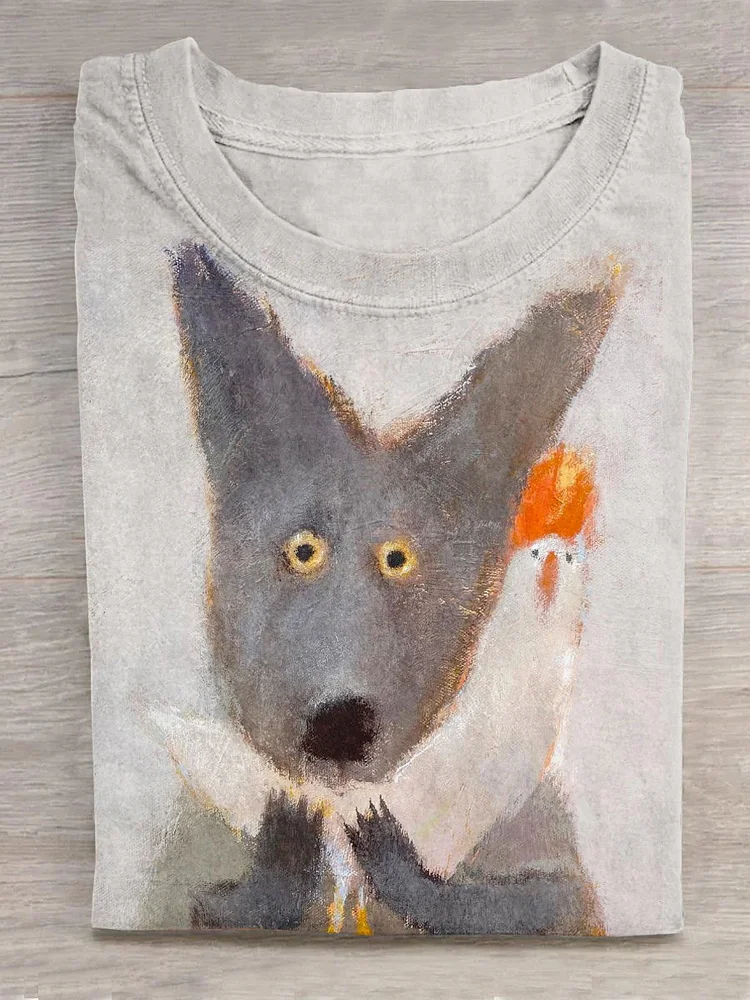 Cute Funny Wolf Art Pattern Print Casual T-Shirt