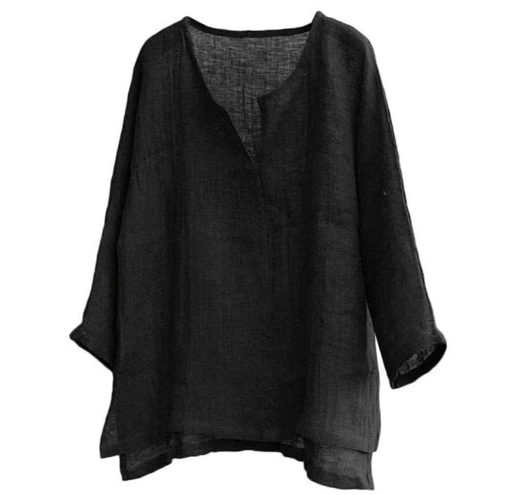 Inongge New Men's Linen Long Sleeve Loose Shirt Solid Color Casual Long Sleeve Cotton Linen Shirt Vn-eck Tops Size S-5XL