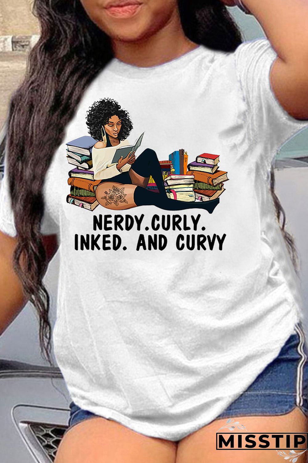 Black Fashion Casual Print Basic O Neck T-Shirts