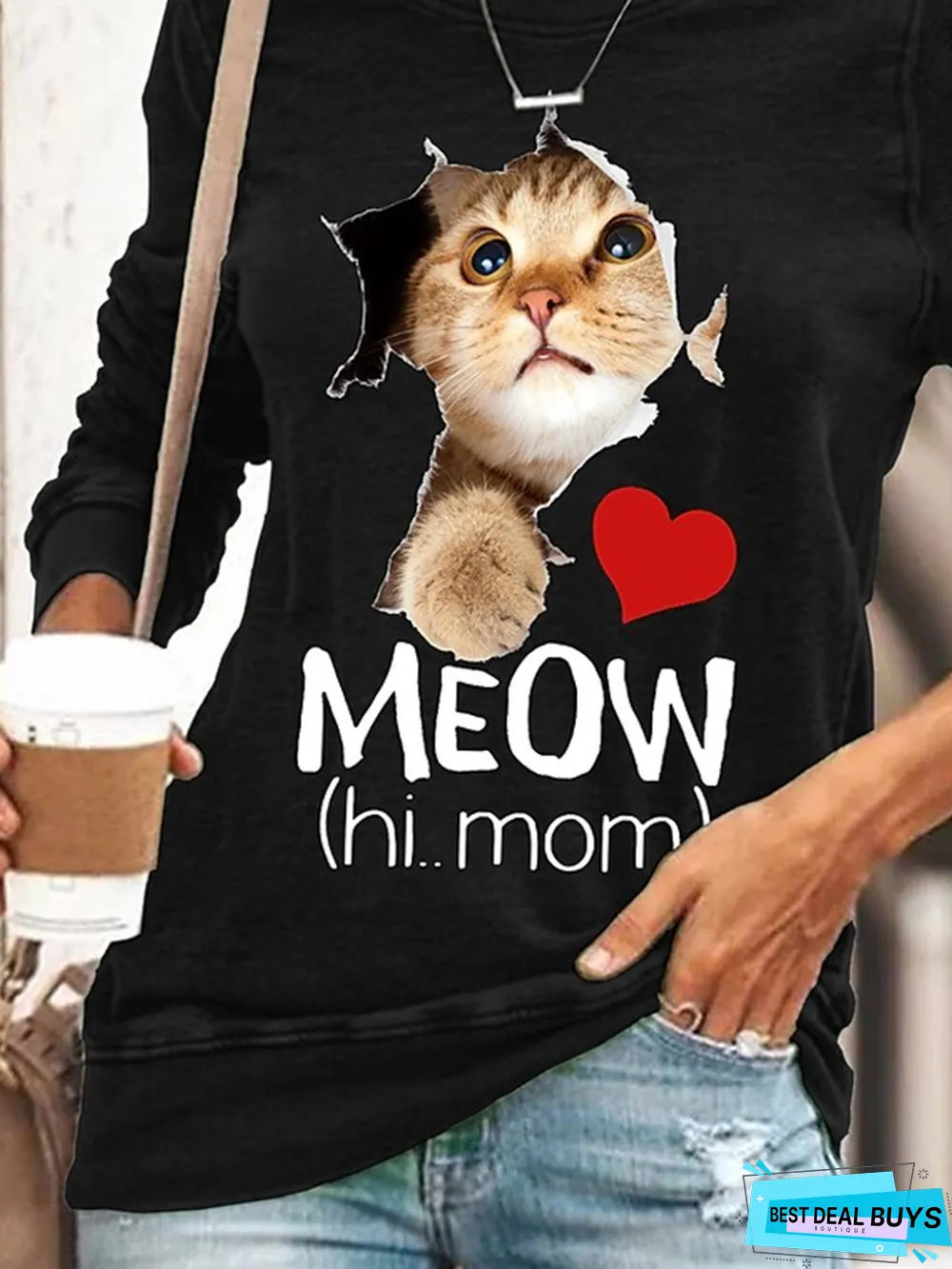 Animal Printed Crew Neck Casual Sweatshirts