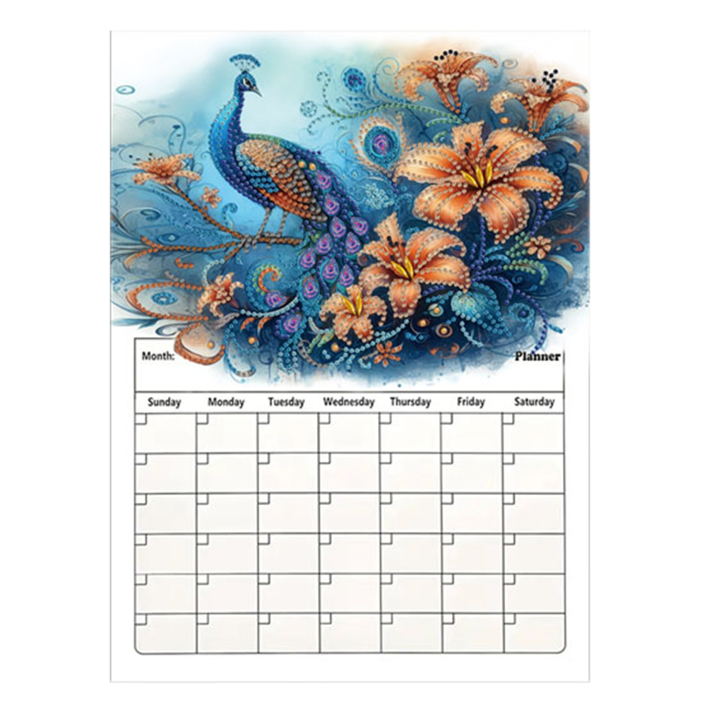 Special Shaped Flower Peacock 5D DIY Diamond Art Monthly Planner for Beginners