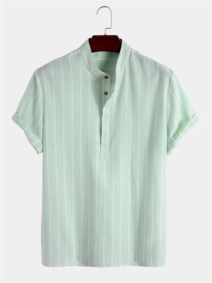Summer Men's Short-sleeved Shirt Striped Short-sleeved Cotton Shirt