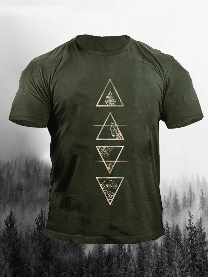 Geometric Mountain Herb Print Short Sleeve Men's T-Shirt in  mildstyles