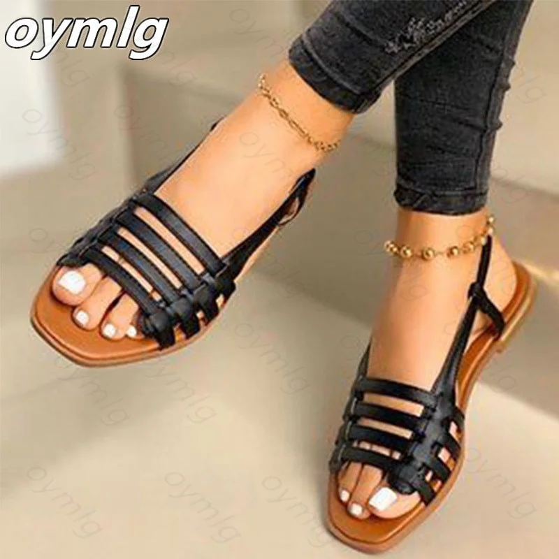 Qengg Women Sandals Woman Gladiator Open Toe Casual Beach Shoes Female Hollow Out Flats Women's Outdoor Summer Footwear Plus Size
