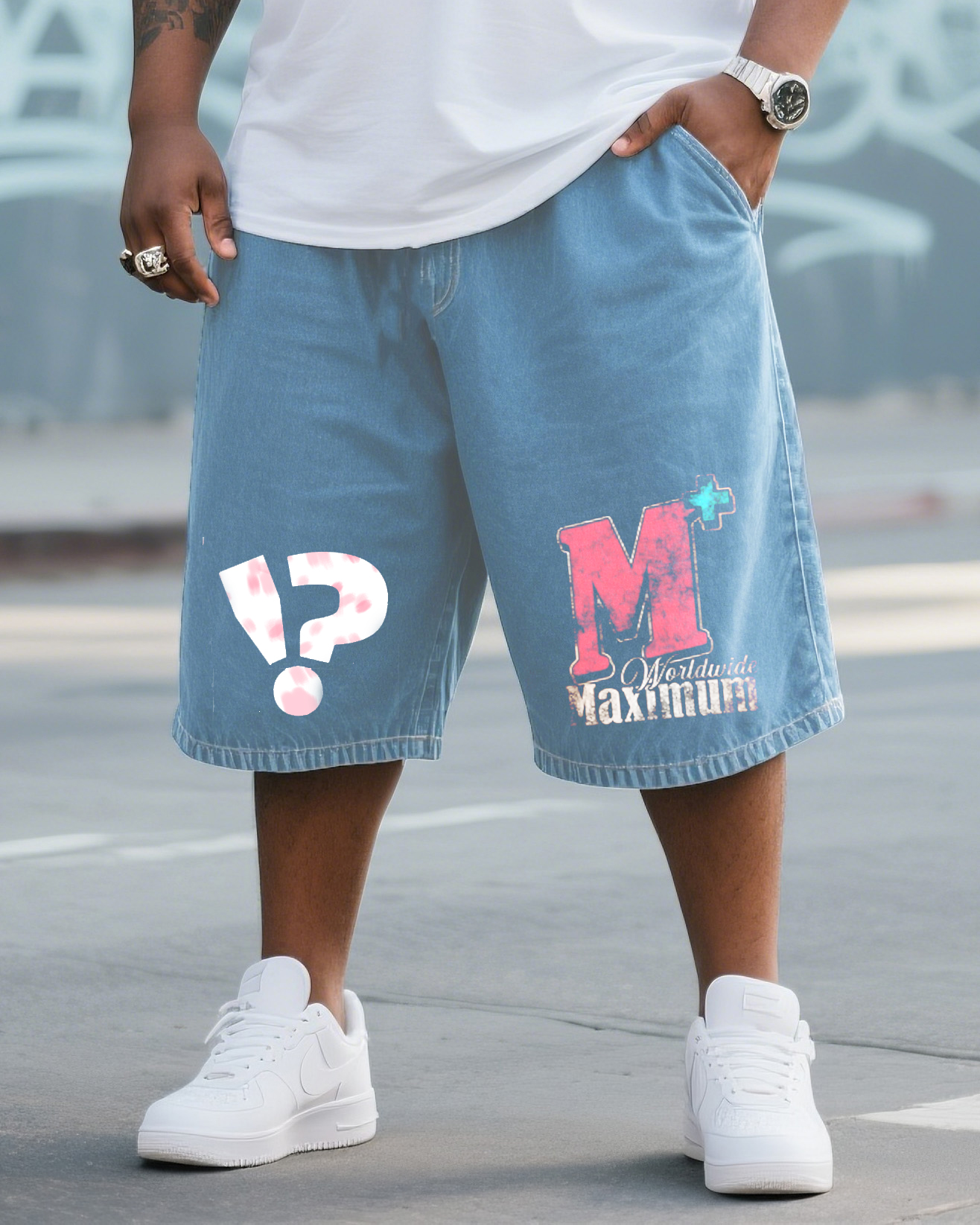 Big & Tall Men's Street Fashion Original Design Reply Life Hot Stamping Washing Water Denim Shorts
