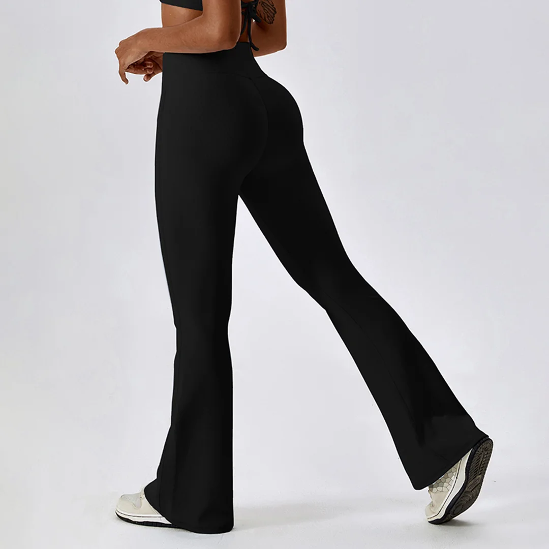 High waist solid color casual flared pants