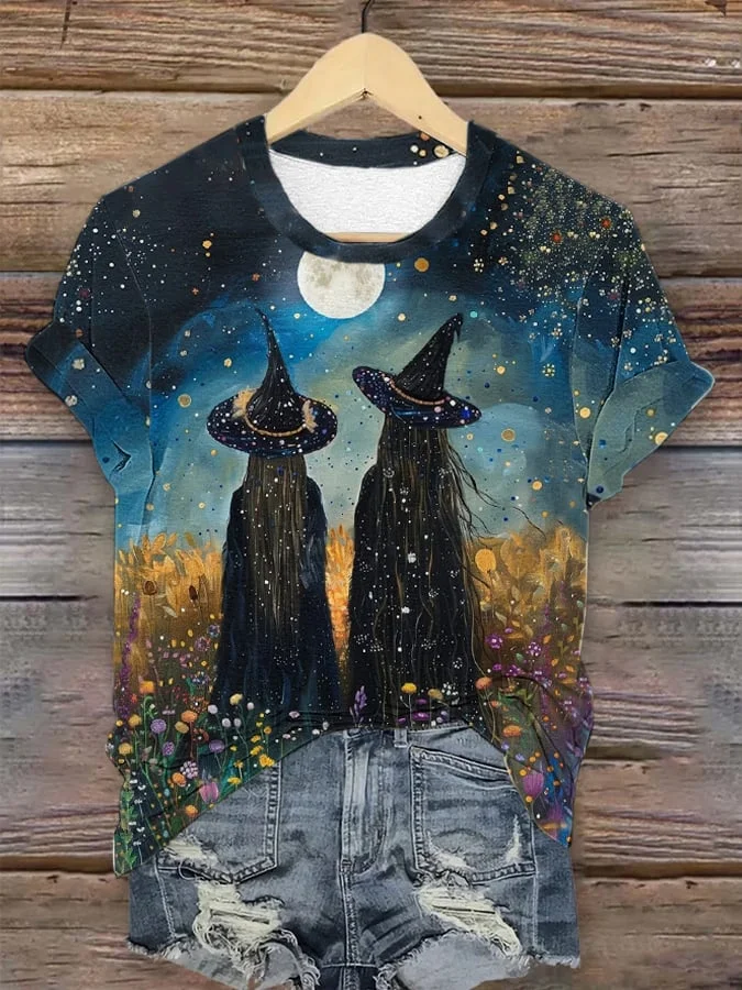 Women's Halloween Witch Print T-Shirt