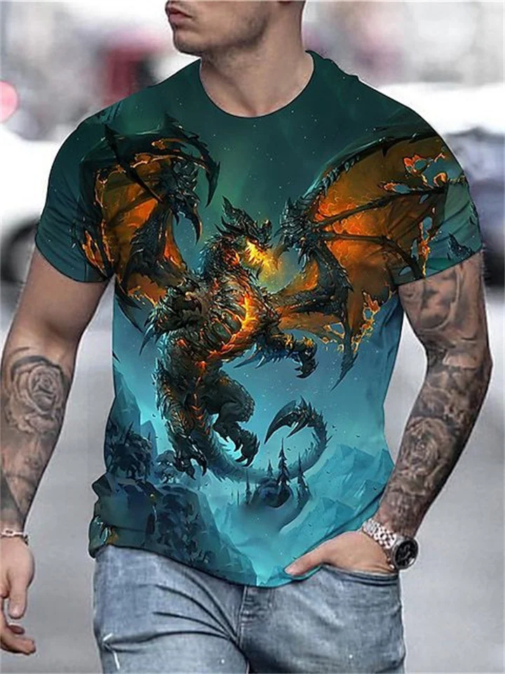 Men's T shirt Tee Shirt Tee Graphic Anime Dragon Crew Neck Black Blue Golden Rainbow Orange 3D Print Plus Size Daily Holiday Short Sleeve Print Clothing Apparel Streetwear Exaggerated | 168DEAL