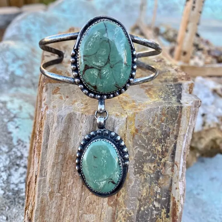 Mint Green Turquoise Bracelet by Navajo Benjamin Becenti Sterling Silver