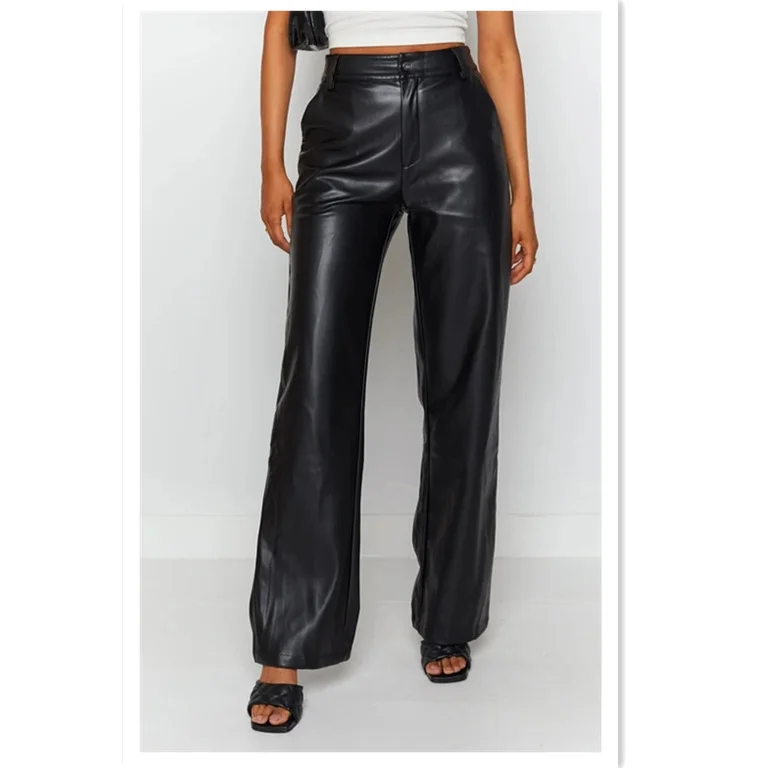 Billionm Waist Pants Women Hight Stretch Elegant Ladies Trousers Wide Leg Pu Leather Pants Black Casual Outfit 2022 New