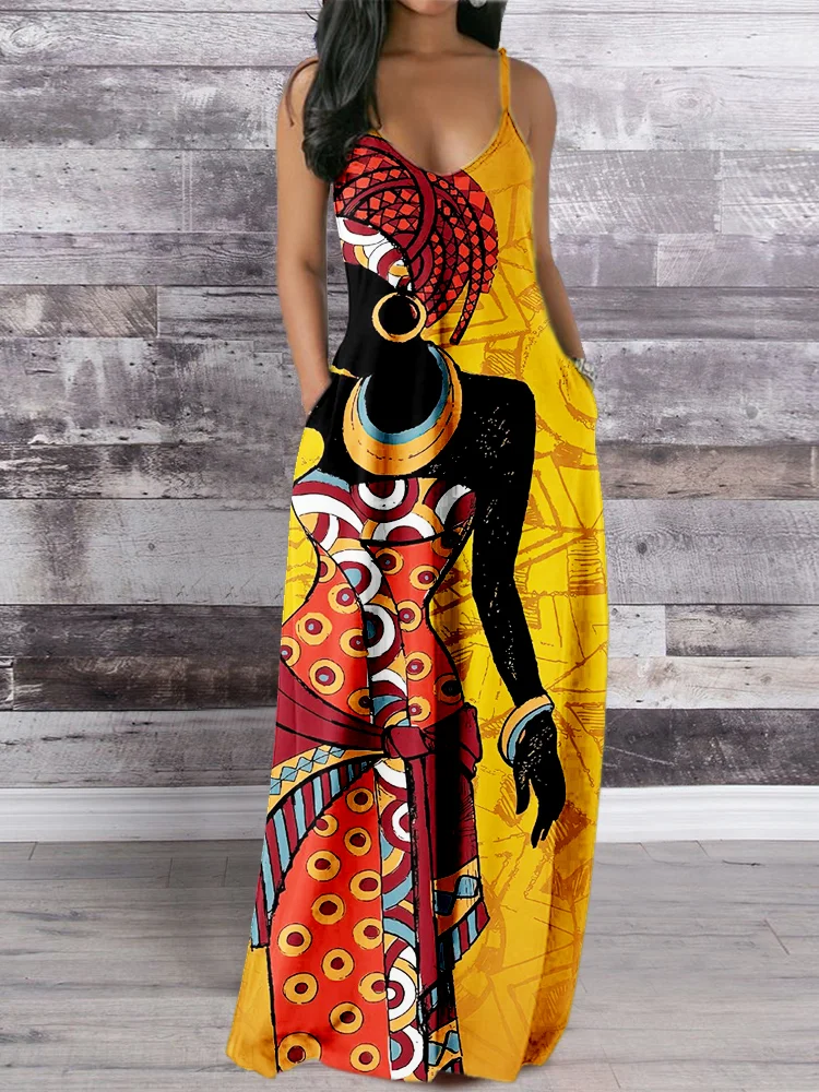 African Woman Art Pattern Cozy Maxi Cami Dress
