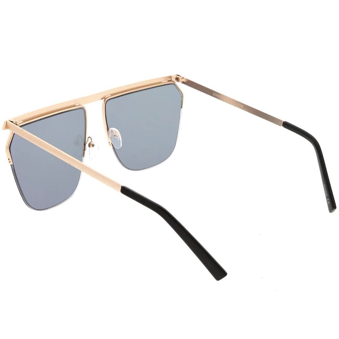 Overesize Modern Semi Rimless Aviator glasses Straight Crossbar Color Mirrored Flat Lens 63mm