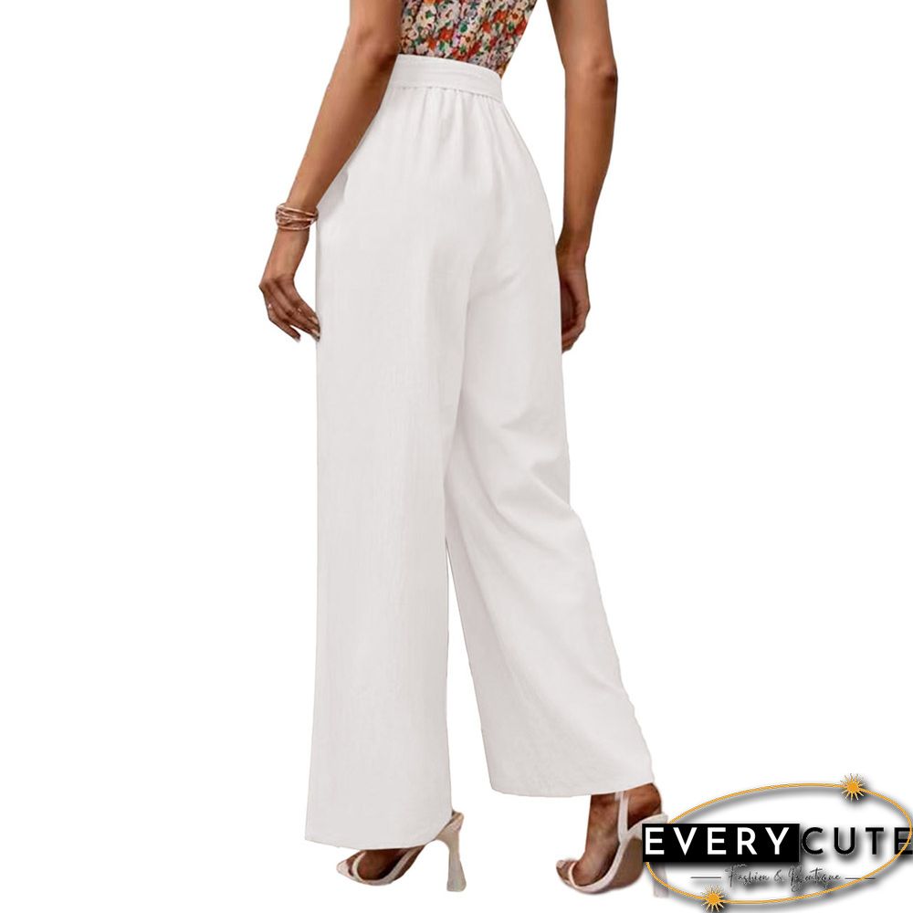 White Elastic Tie Waist Wide Leg Pants