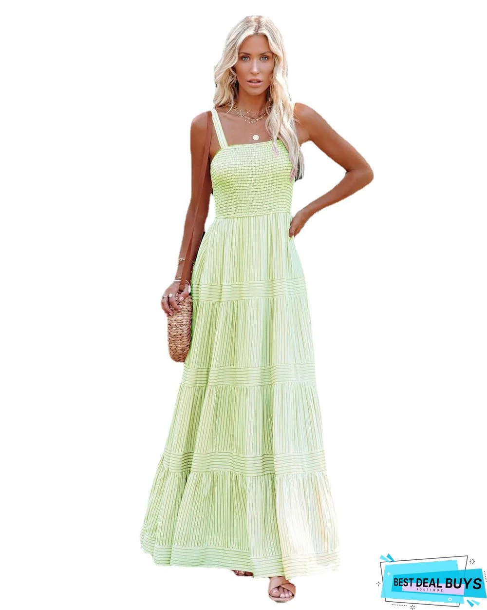 Holiday Strap Printed Long Dress Super Hot