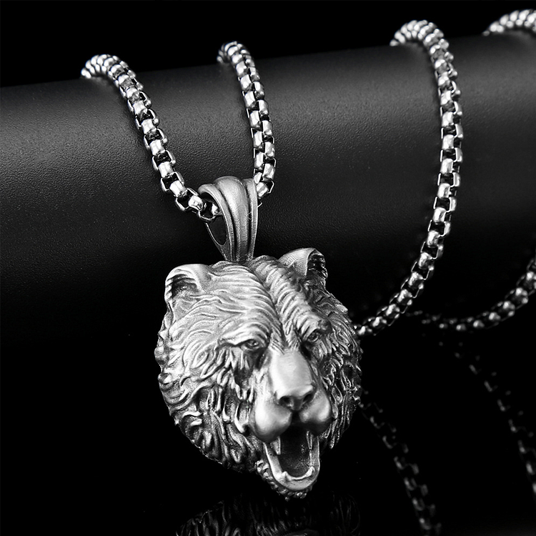 Fashion Retro Punk Style Animal Bear Pure Pewter Non Tarnish Pendant Stainless Steel Necklace