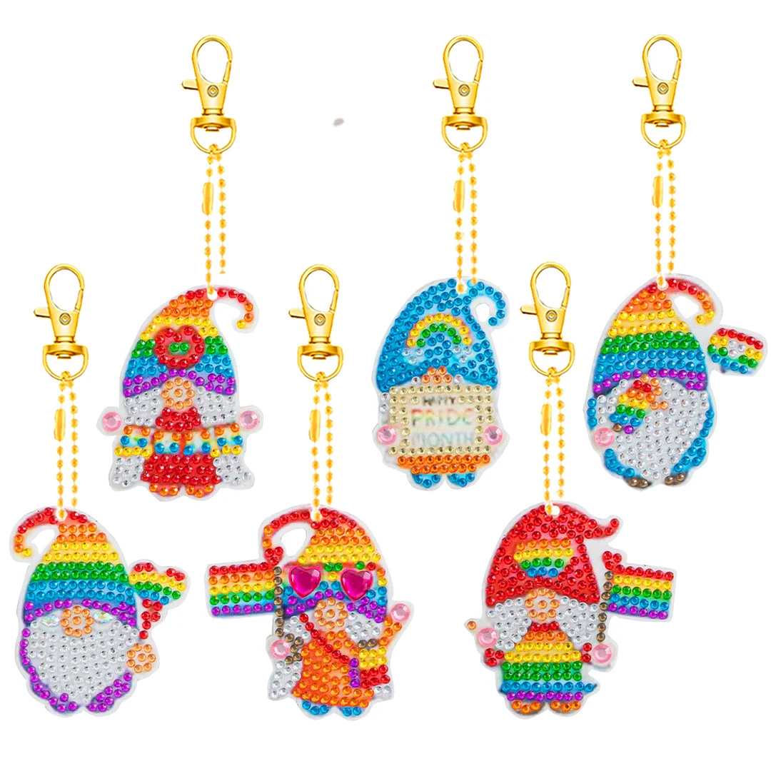 6pcs/set DIY Diamonds Painting Keychain Rainbow Love Goblin Special-shaped Crafts(Double Side)