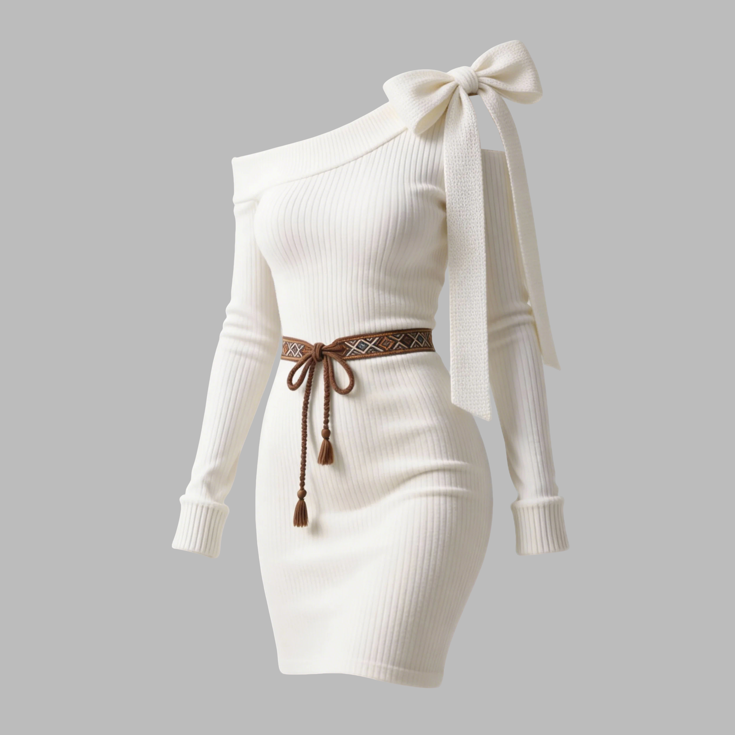 Elegant One-shoulder Dress With Bow Detailing For Women
