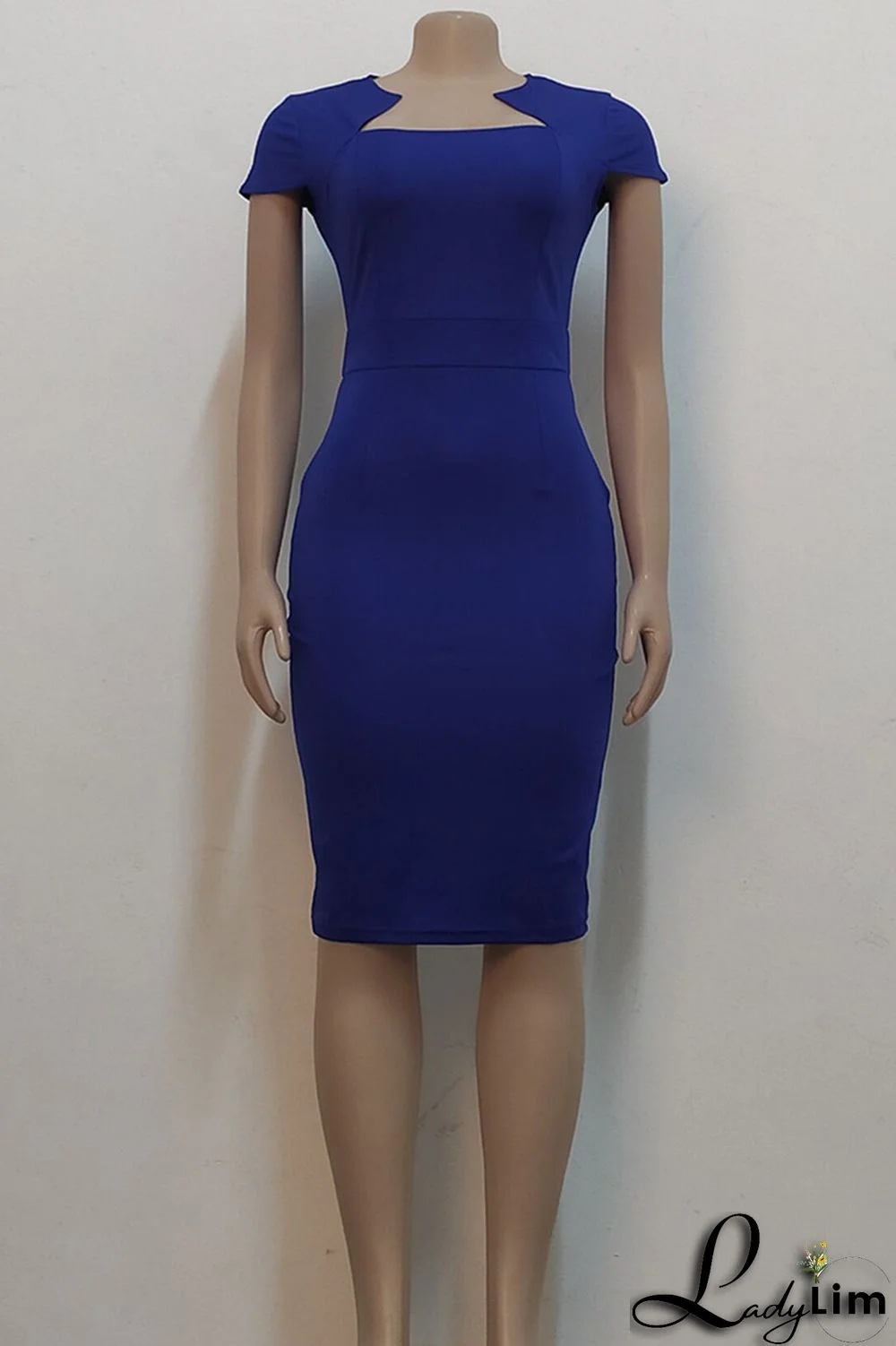 Blue Fashion Casual Solid Basic Short Sleeve Dress