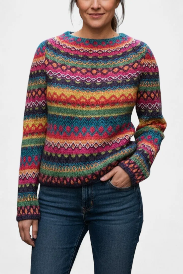 Multicolored Jacquard Crew Neck Sweater