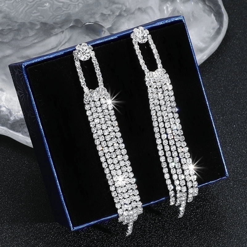 1 Pair Exaggerated Geometric Rhinestone Drop Earrings