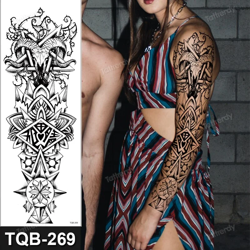 Totem Tribal Dragon Dragon Wolf Temporary Tattoos Full Arm Sleeve Large Body Art Painting Men Adult Sexy Tattoo Waterproof Black