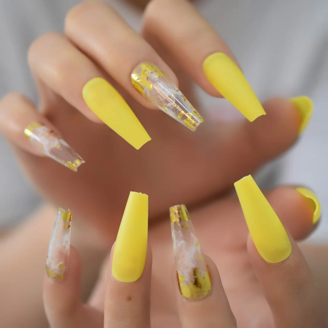 Glossy 24Pcs 6Pcs Foil Set Extra Long Fake Nails Fingernails Art Coffin Nails Tip Simple Design Supplies For Professionals EchiQ-Nail Inspo