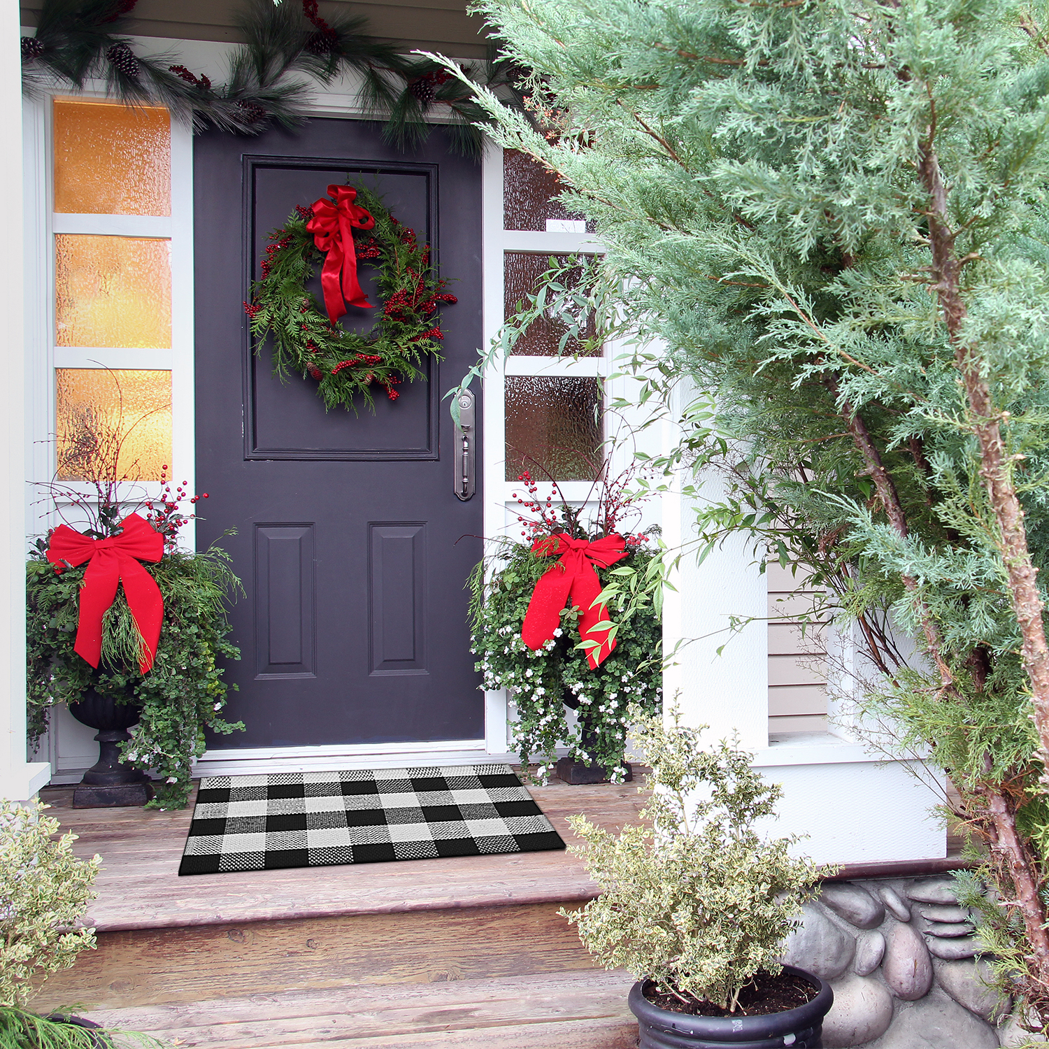 24"X35" (2X3) Cotton Black and White Buffalo Plaid Check Outdoor Rug Christmas Rugs Woven