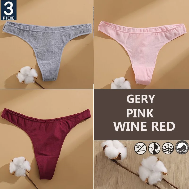 FINETOO 3PCS/Set Cotton Lingerie Women's G-string Underwear 7 Solid Colors Ladies Panties Female Low-Rise Woman's Thong Briefs