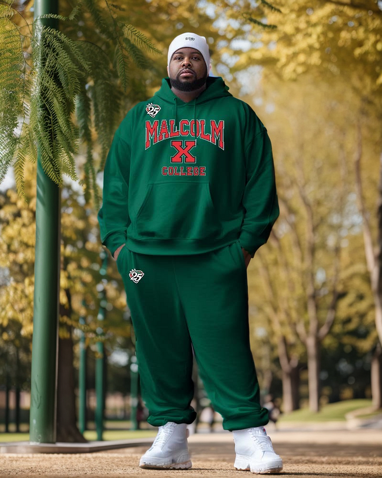 Men's Plus Size Malcolm X College Hoodie and Sweatpants Two Piece Set