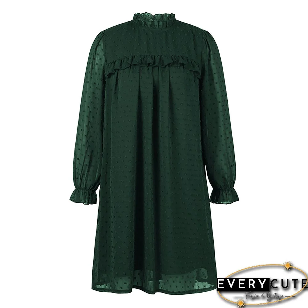 Green Swiss Dot A-line Long Sleeve Dress
