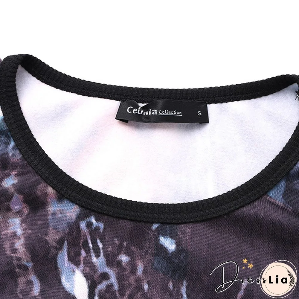 Autumn Winter Women Printed Midi Dress Tunic Long Sleeve Pockets Warm Vintage Casual Loose Long Sweatshirt Dress Plus Size