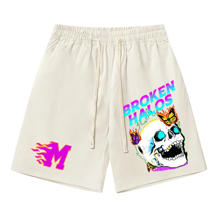 Skull Print Beach Shorts Loose High Street Shorts at Hiphopee